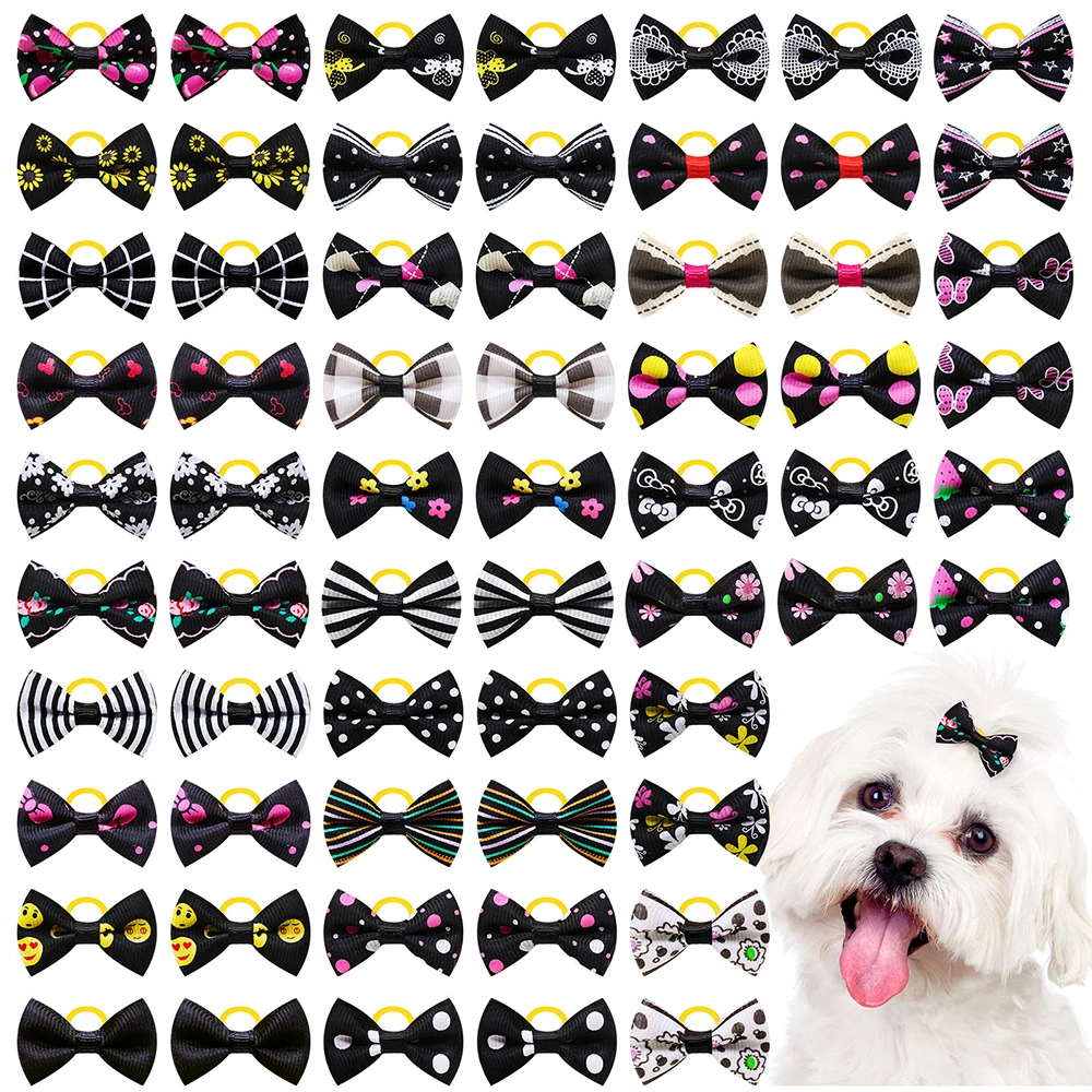 10/20/30pcs Black Small Dog Hair Bows Cat  Bows With Rubber Bands Grooming Dog Headwear For Small Dog Puppy Dog Accessories