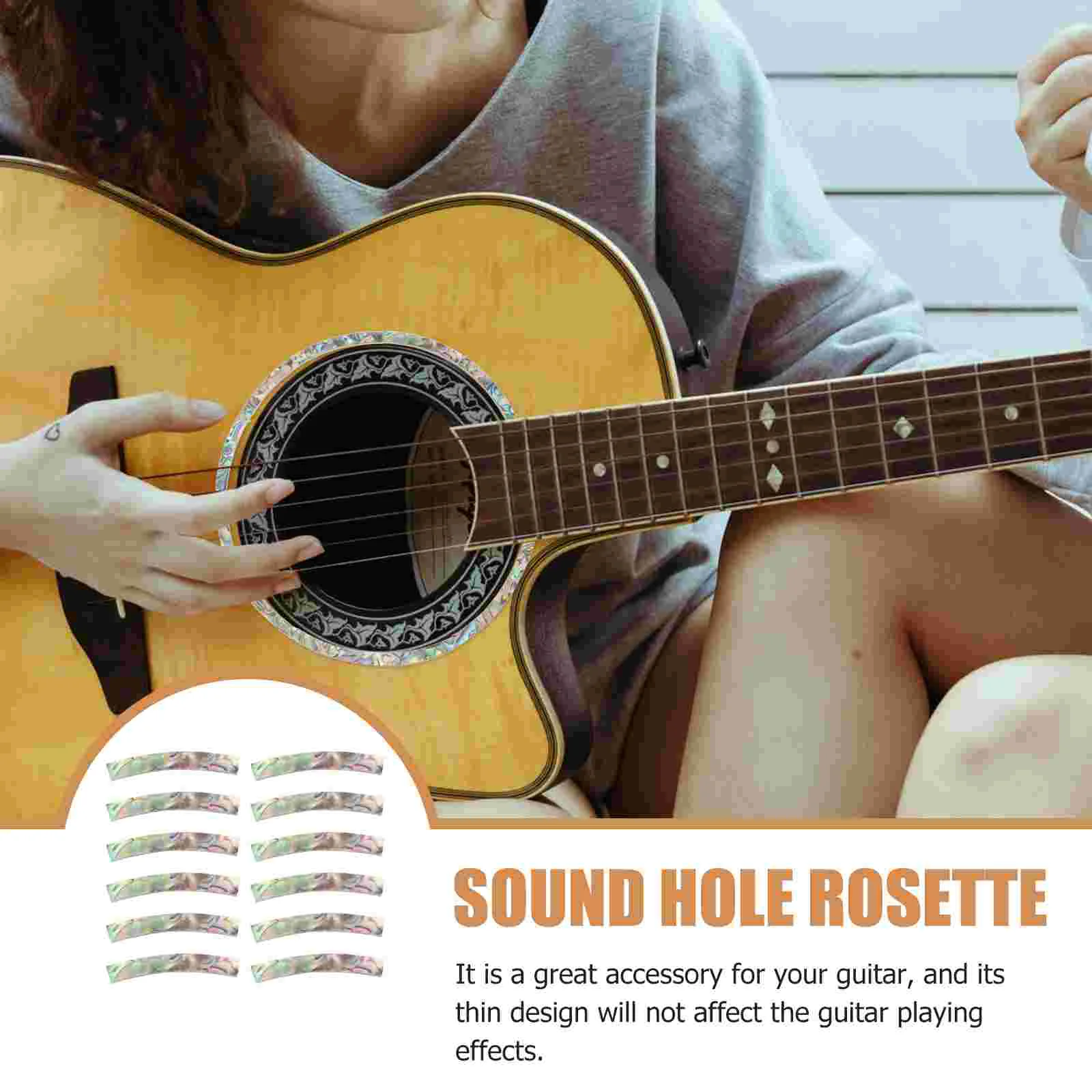 12 Pcs Guitar Shell Decal Tenor Ukulele Decals Acoustic Sound Hole Rosette Soundhole Decoration for Stickers Inlay