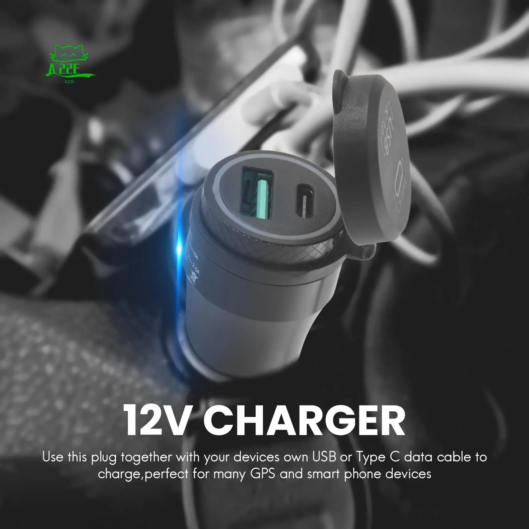 

A22E-Motorcycle Waterproof Fast Charger With Usb Type-C Port 12V/24V Qc3.0 Power Adapter Hella Din Plug Socket For Bmw Ducati Tr