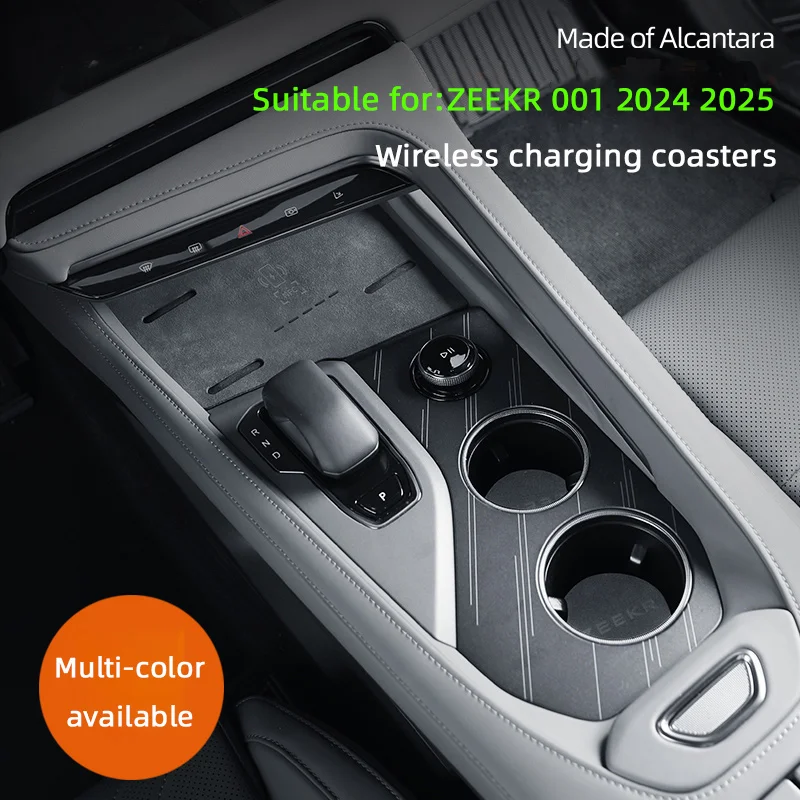 

For ZEEKR 001 2024 2025, Alcantara Car Center Wireless Charging Mats, Coasters, Gear Panel Recess Mats Interior Auto Accessories