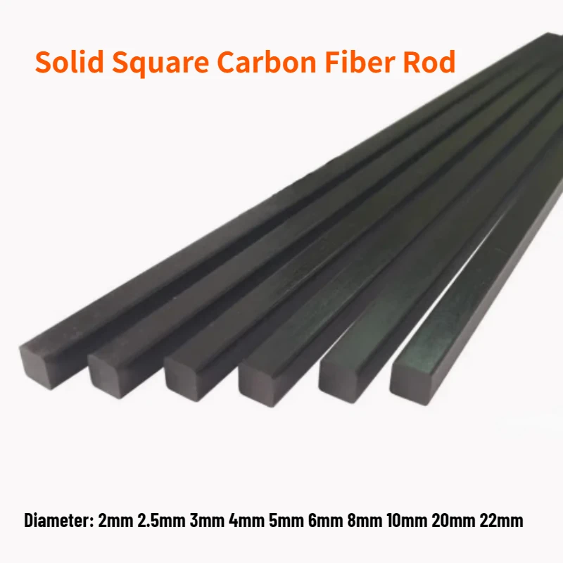 1/2/5 pces barra quadrada de fibra de carbono reforçada eixo da biela para o modelo de avião rc 200mm comprimento od 2mm-22mm
