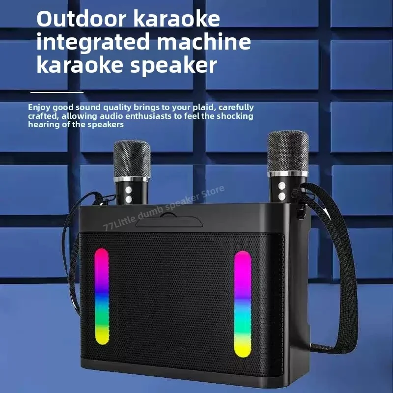 

Wireless Bluetooth speaker with dual microphones outdoor portable subwoofer handheld card insertable home KTV cinema sound syste