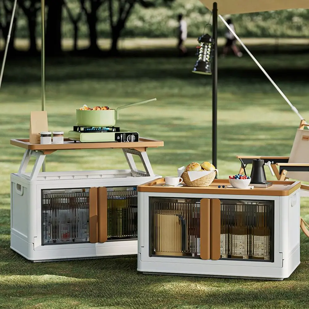 

2-in-1 Camping Folding Storage Box Large Capacity Plastic Collapsible Storage Boxes Space Saving with Table