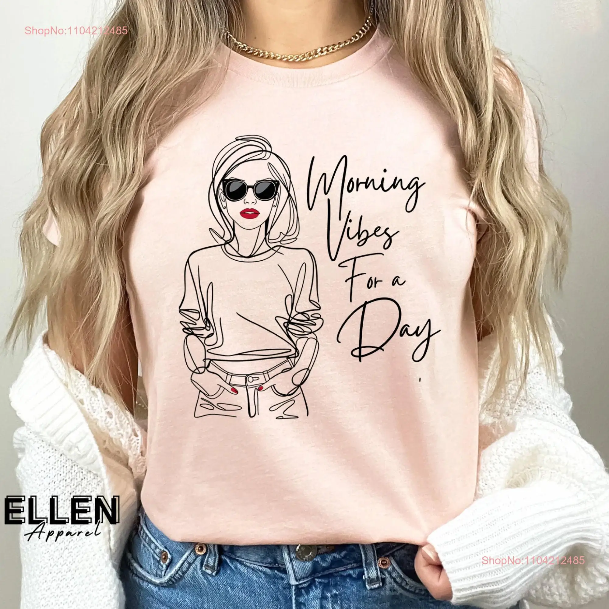 Morning Vibes for A Stylish T Shirt Trendy Line Art Woman Design Casual Fashion Statement long or short sleeves