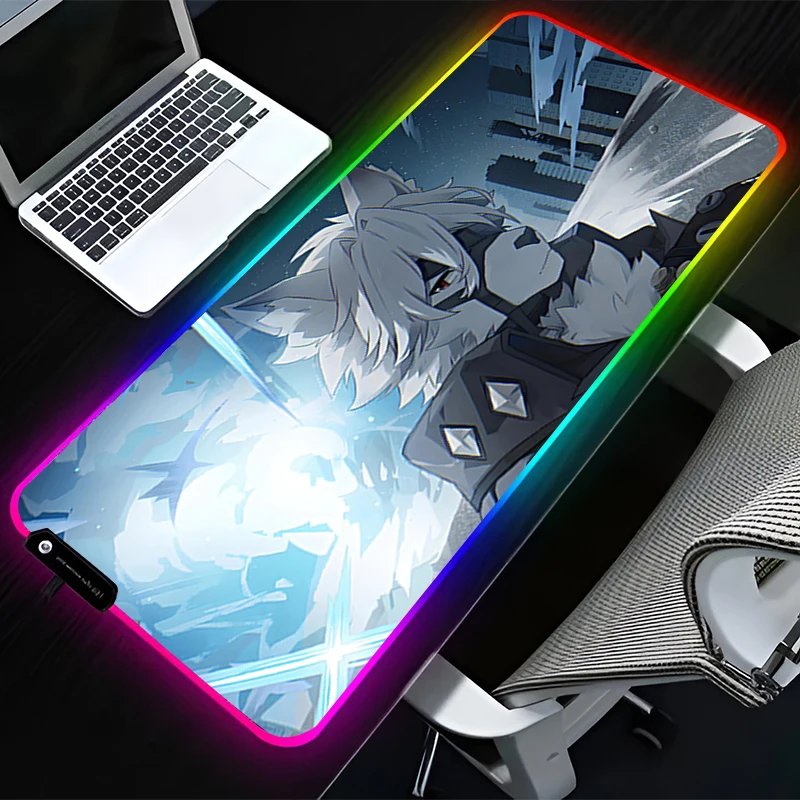 RGB LED Mouse Pad Computer Desk Accessories Mouse Mat HD Keyboard Pad Non Slip Mousepad Z-zenless Zone Zero Von Lycaon Desk Mat