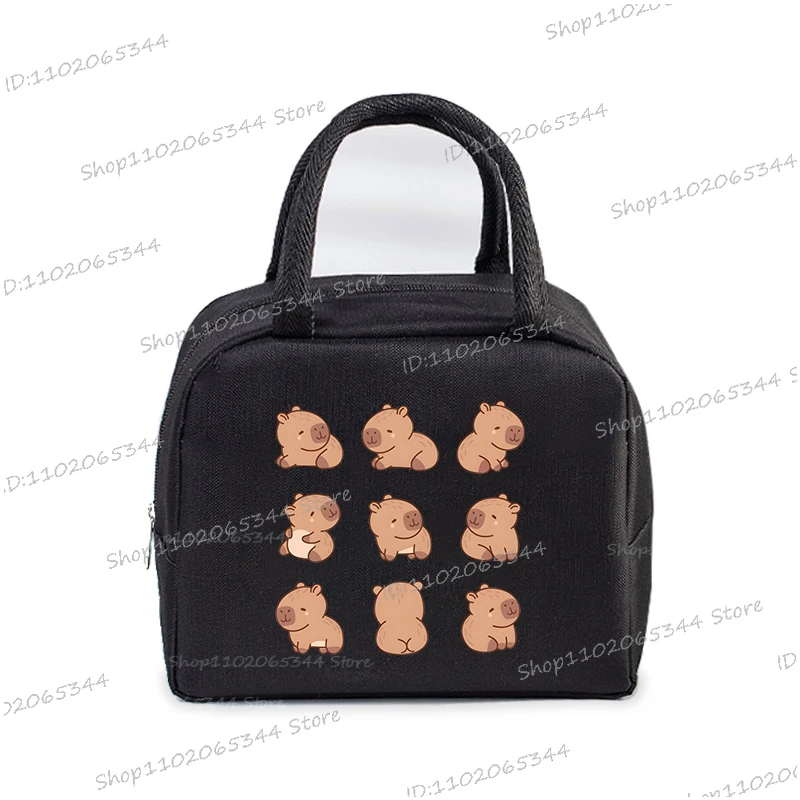 Canvas Lunch Bag Women Kids Capybara Bobo Tea Print Insulation Bags Cartoon Animal Capybara Pattern Lunch Tote Box For Teens