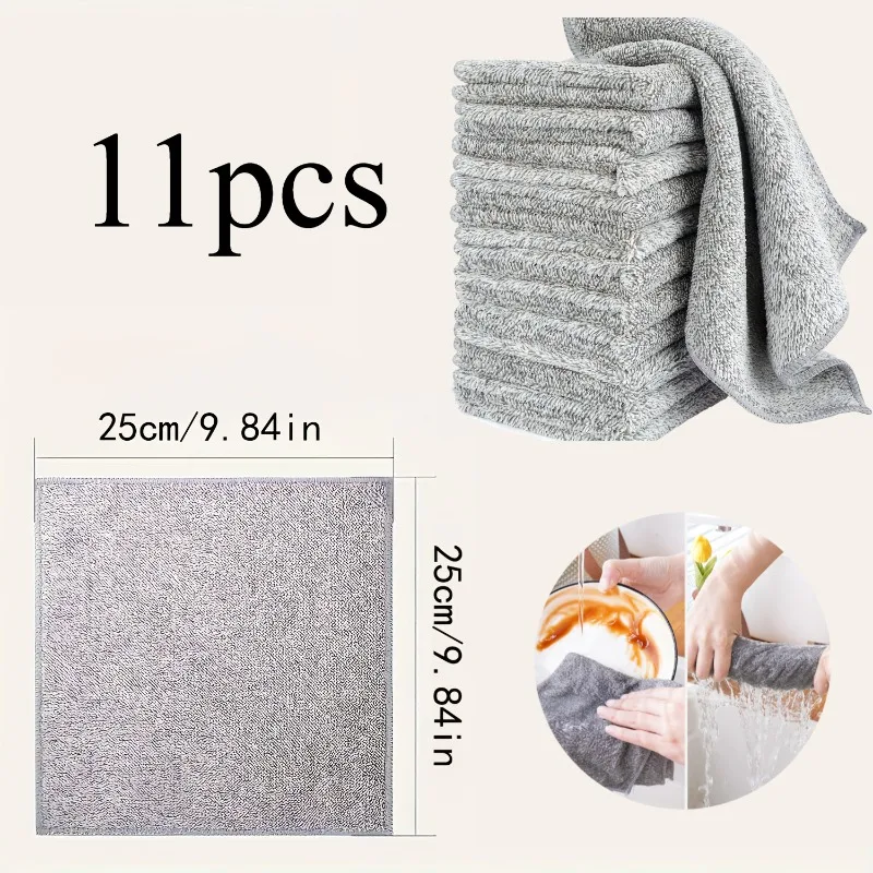 11 Pack Ultra-Absorbent Microfiber Cleaning Cloths - Lint-Free Non-Stick Oil Towels for Car & Kitchen, Washable & Reusable