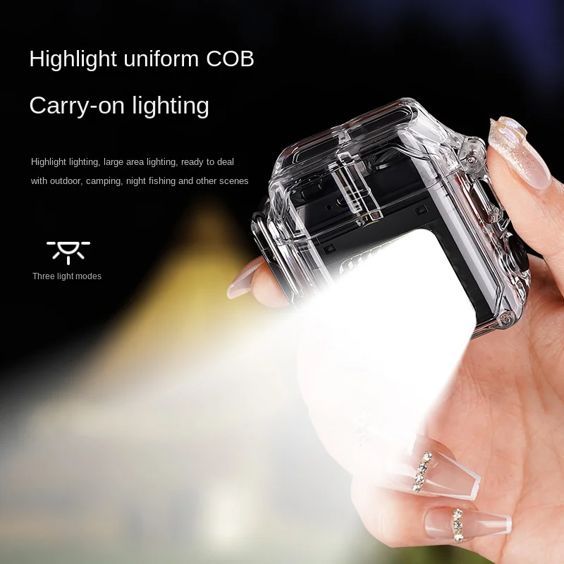 Outdoor Waterproof Belt, Third-speed Lighting, Tungsten Wire Cigarette Lighter, Transparent Case, Power Display, Rechargeable