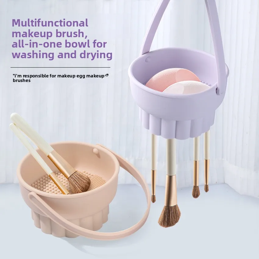 Silikonowa miska do mycia pędzli do makijażu, pudełko do czyszczenia, zestaw narzędzi do suszenia jajek do makijażu, myjka do puderów, gąbki, organizer do przechowywania.