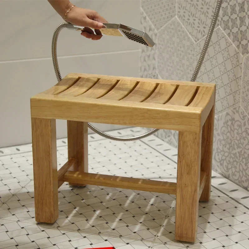 Wood waterproof footstool bathroom bench anti-corrosion low stools shoes solid stool bath shower