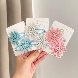 2PCS New Princess Snowflake Hair Clips for Girls Christmas Lovely Children Hairpins Headwear Hairgrip Barrette Hair Accessories