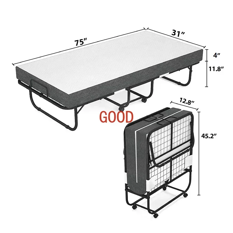 

Bed Folding Kids Adult Folding Bed Space Saving Portable Metal White Foldable Bed Living