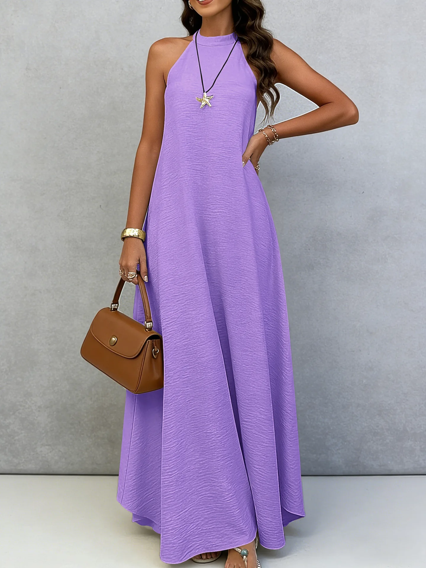 2026 Bohemia Style Casual Vacation Women's Long Dress Summer New Fashionable Solid Color Sleeveless Back Tie Leading Loose Dress