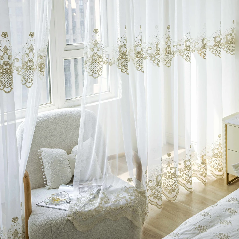 

Custom Size White Tulle Embroidery and Versatile Light-transmitting Partition Sheer Curtains for Living Dining Room Bedroom
