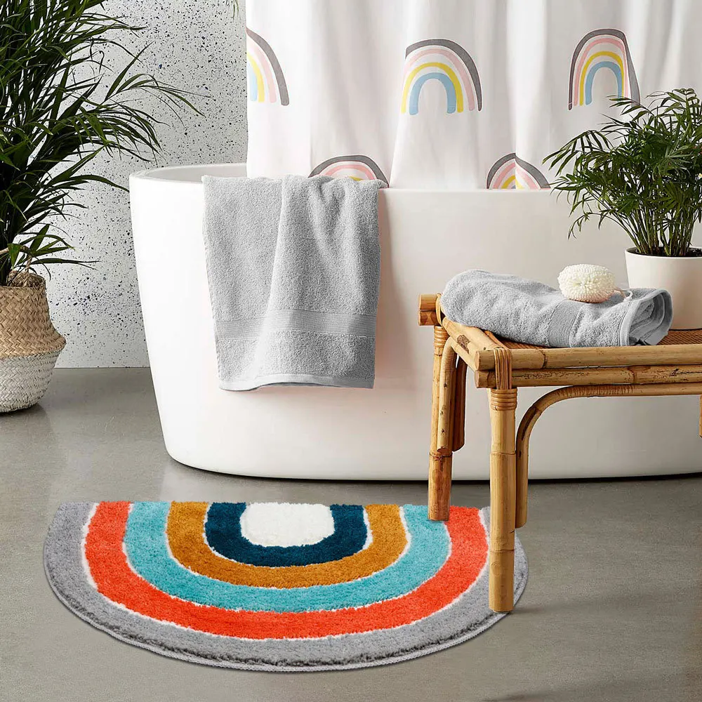 

Inyahome Rainbow Shape Bathroom Carpet Bath Mat Non-Slip Absorbent Super Soft and Comfortable Shower Floor Rug Modern Home Decor