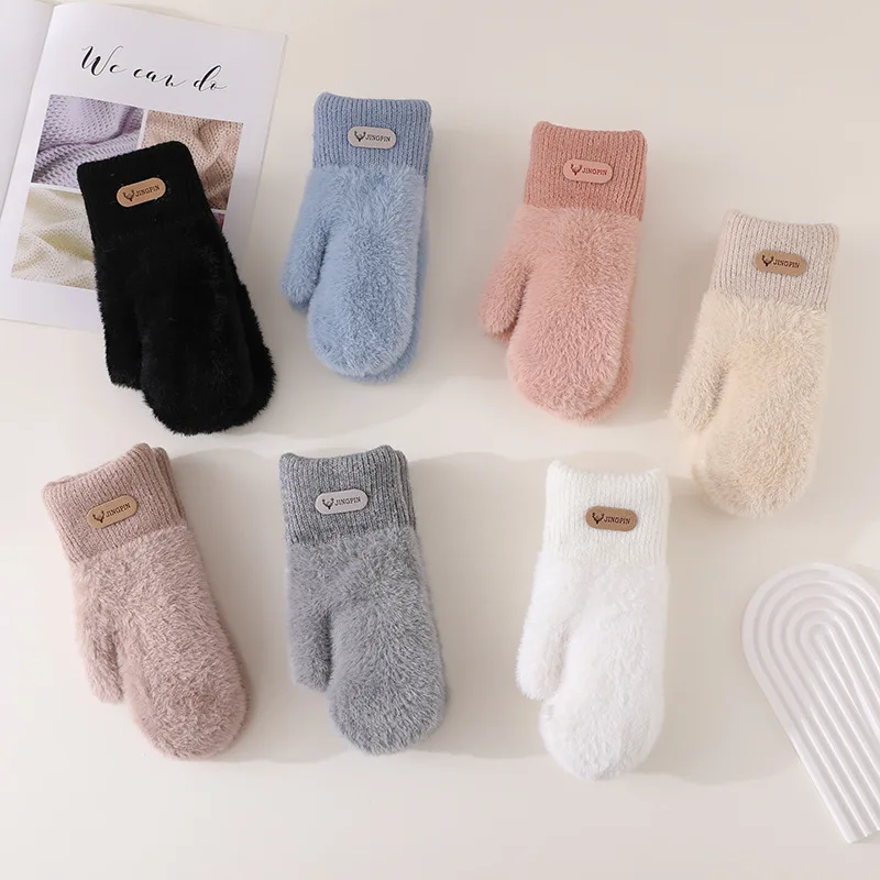 Imitation Mink Velvet Women Winter Keep Warm Double Layer Thickened Knitted Gloves Cute Lovely Sweety Soft Mittens