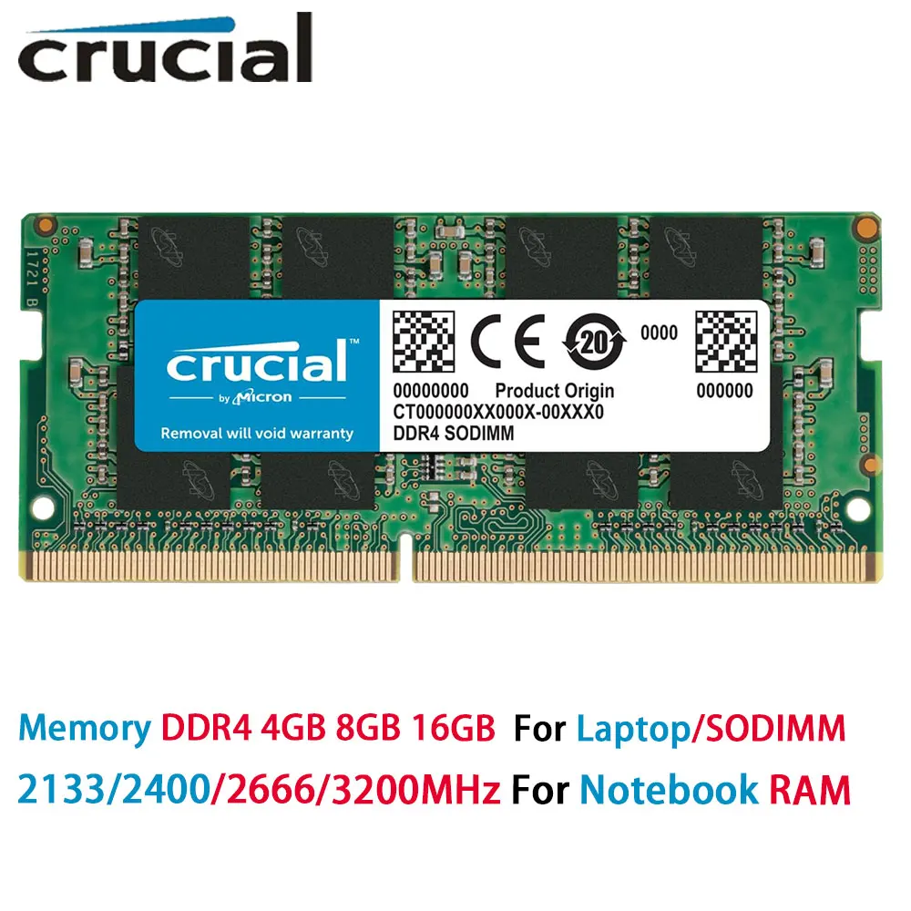 Mémoire Crucial pour ordinateur portable, RAM DDR4 16 Go 8 Go 4 Go 2133 2400 2666 3200 MHz SODIMM PC4-17000 19200 21300 25600 pour INTEL et AMD