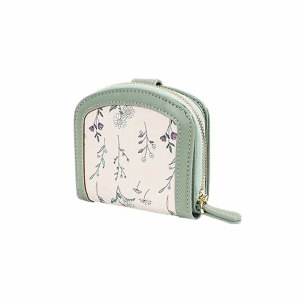 Floral Print Mini Coin Purse Bag Zipper Pouch ID Credit Card PU Leather Short Wallet Small Multi Function Card Holder Daily Use