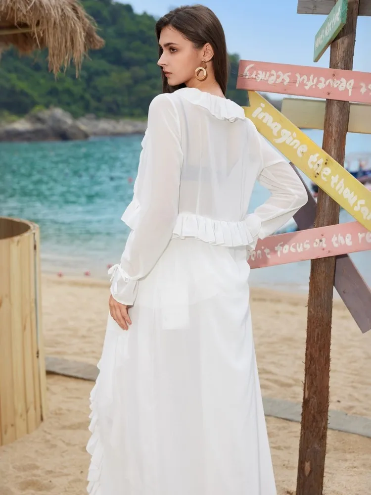 قطعة واحدة من كيمونو الشاطئ لتغطية ملابس السباحة للنساء، فساتين ملفوفة على شاطئ البحر، ملابس الشاطئ (باستثناء المايوه) #4