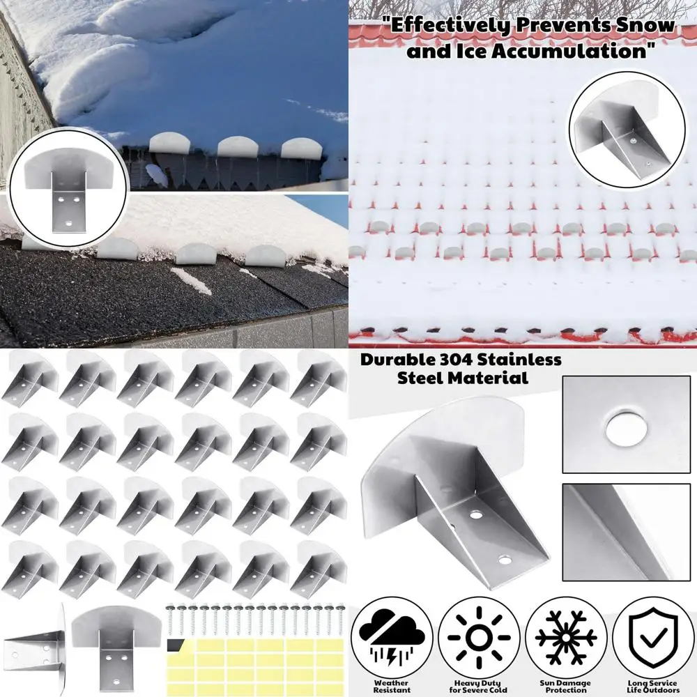 

Stainless Steel Snow Guards for Roofs, 25-Pack, Prevent Ice and Snow Slide with Adhesive and Screws for Winter Safety