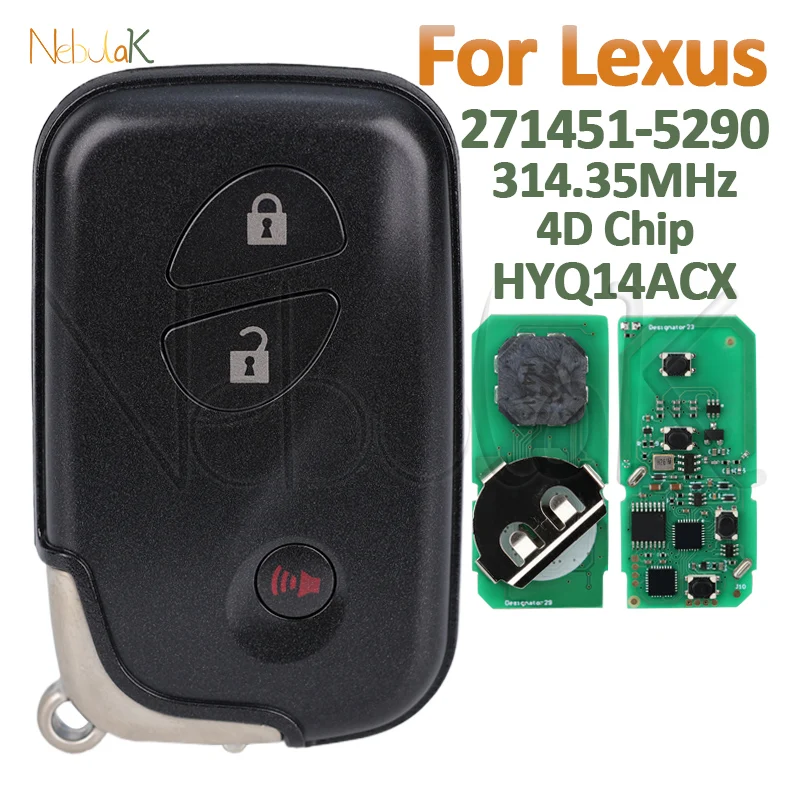 Keyless Remote Smart Key for LEXUS RX350 CT200h 271451-5290 314.35MHz FSK 4D Chip FCCID HYQ14ACX TOY48 Blade 3 Buttons Car Fob