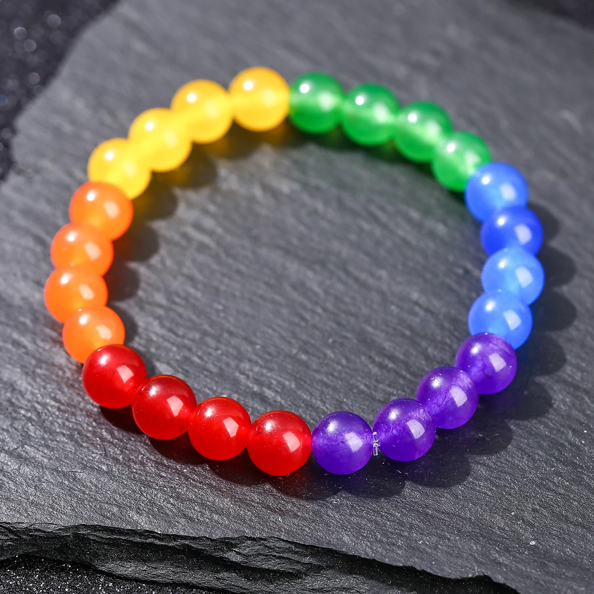 JD العصرية الحجر الطبيعي ستة اللون حبة سوار رجل إمرأة قوس قزح LGBT سوار المسافة زوجين اليوغا التأمل مجوهرات