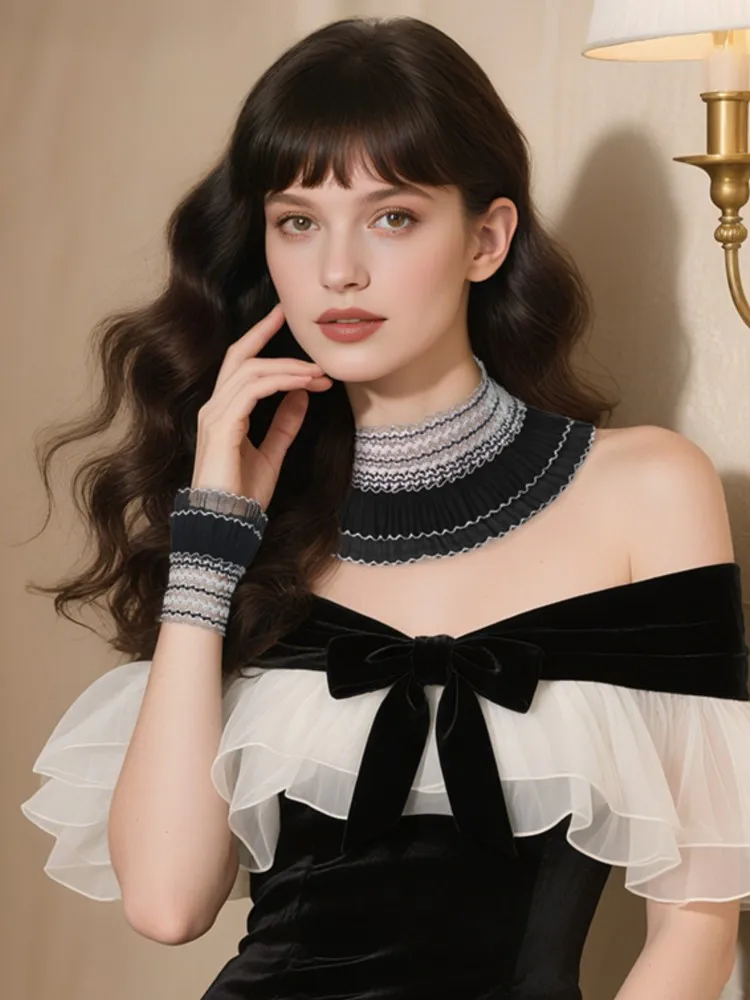 

Lolita Lace Scarf Japanese Hand Sleeve Wrist Cuffs Sweet Ruffled Lace Multicolor Bowknot Maid Cosplay Bracelet For Wedding Party