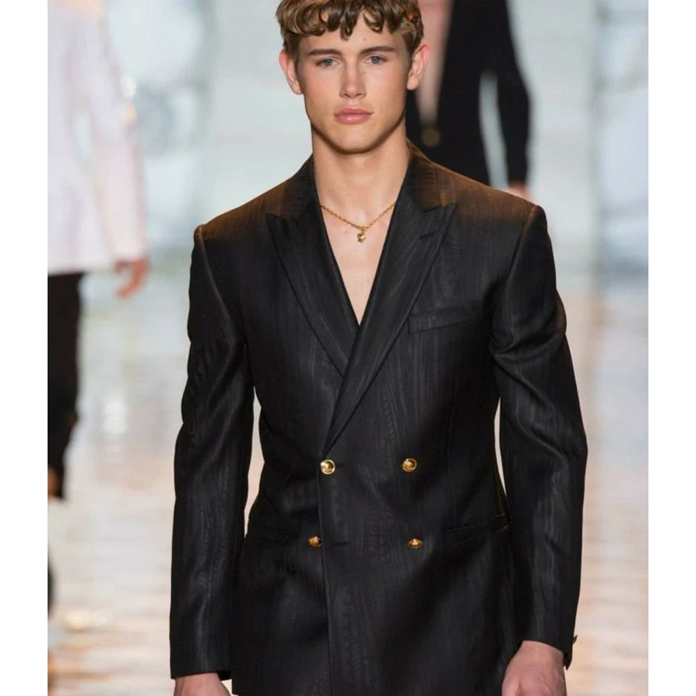 

Black Men's Suits Fashion Business 1 Piece Jacket Pants Sets High Quality One-Button Peak Lapel Slim Fit Male Clothing Outfits