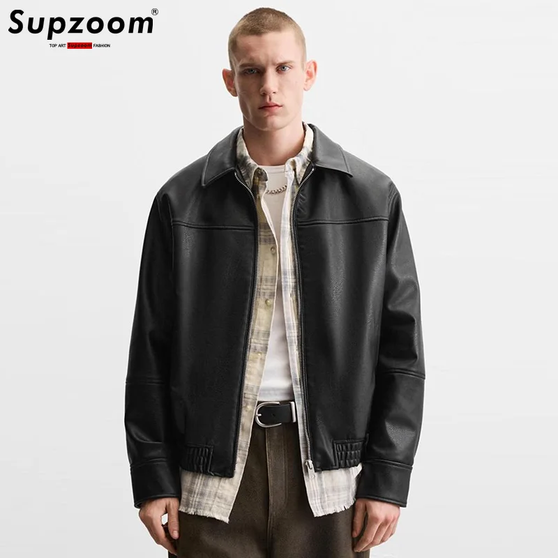 

Supzoom New Arrival Top Fashion Autumn And Winter Zipper Pu Mark Synthetic Leather Black Leisure Jacket Men Coat