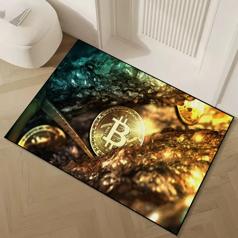 Bitcoin Patterned Door Mat Artistic Crypto Currency Print Mat Non Slip Floor Mat For Entryway Doorstep Home Decor