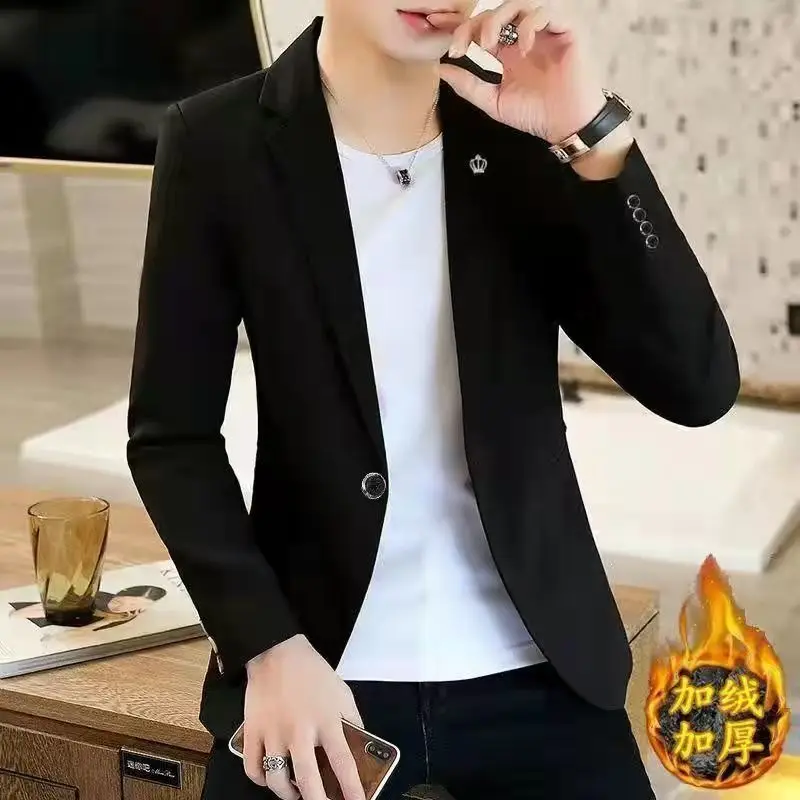 

1-A123 and Winter fleece-lined Thickened Korean-style Slim-fit Youth Casual Handsome Woolen Suit Coat Trendy