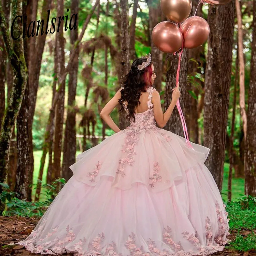 Pink Princess Quinceanera abiti 2022 formale Luxury Party perline Appliques di pizzo dolce 15 Dress Graduation Ball Gwon Prom Gowns