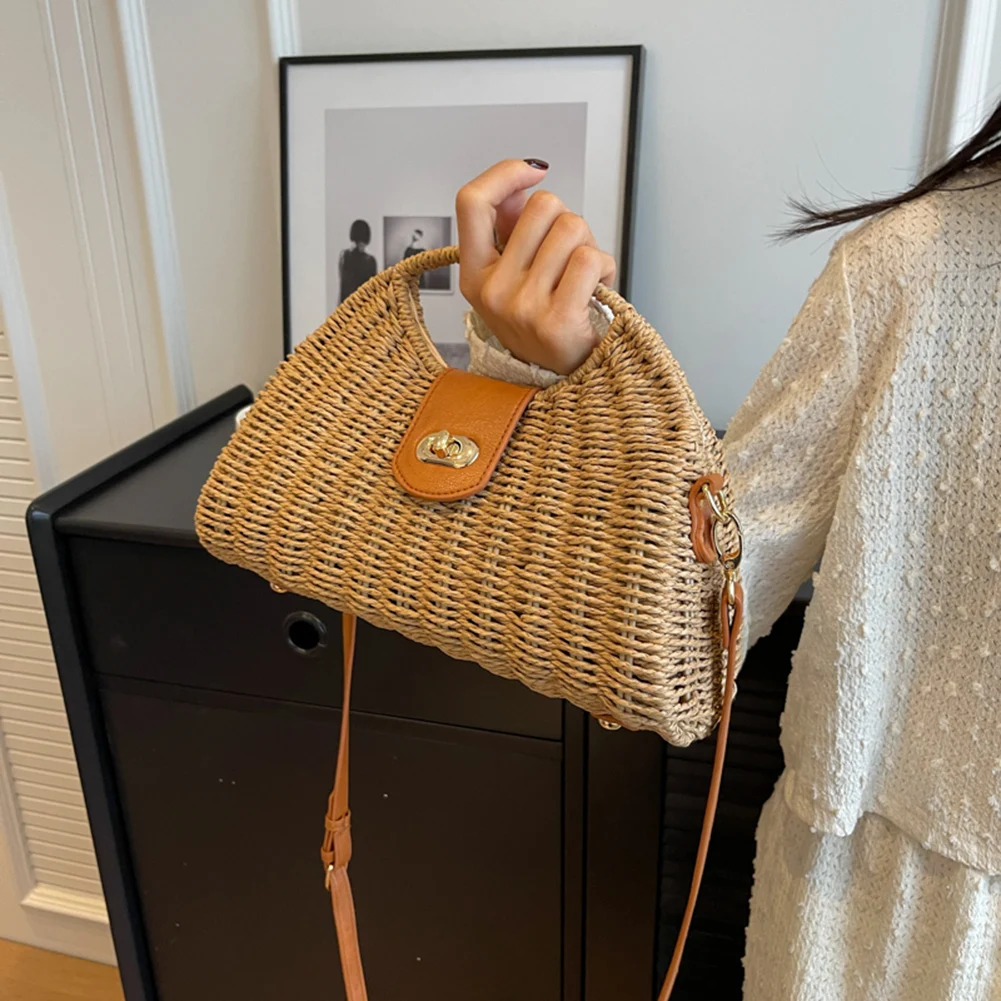 

Women Crossbody Bags Summer Woven Shell Female Holiday Tote Bag Handmade Fashion Casual Simple Elegant Lady Straw Bag