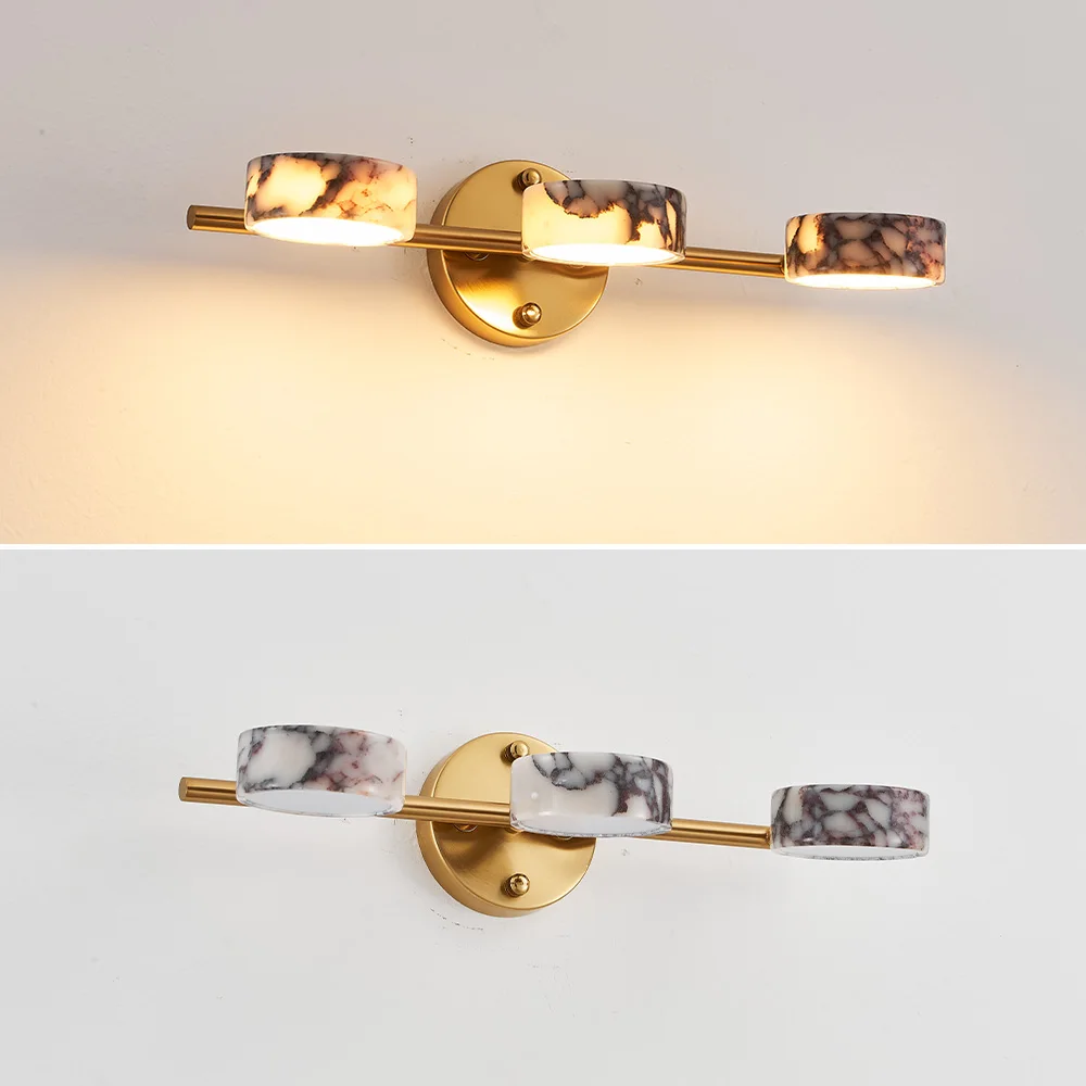 LED Wall Lamp Round Natural Limestone Double Sided Vanity Mirror Light for Bedroom Bathroom Headboard Home Decor