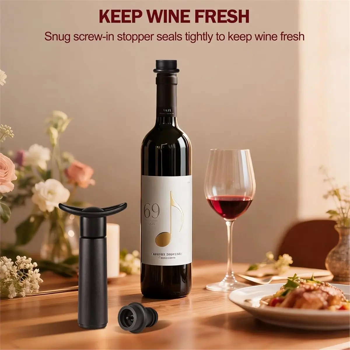 (LBER) Wine Vacuum Pump with Stopper, Vacuum Pump, Vacuum Preservation Stopper, Reusable, Seals and Preserves Wine