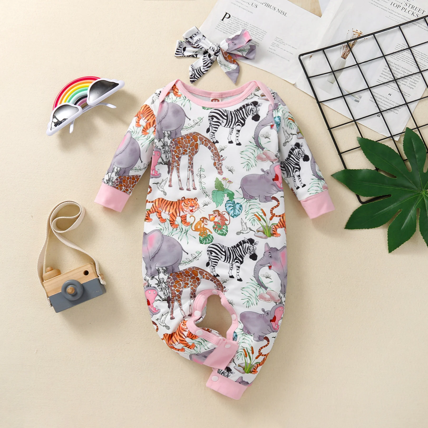 Baby Girl Long Sleeve Jumpsuit +Headband 2pcs Baby Romper Spring and Autumn Infant Newborn Clothing