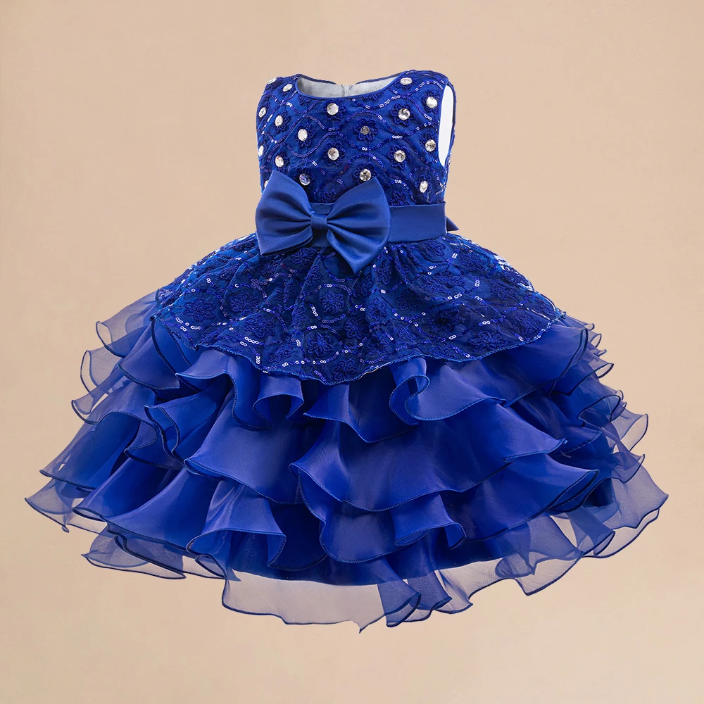 Girls Birthday Party Dresses For Kids Beading Royal blue Elegant Princess Clothes Children Prom Ceremony Wedding Formal Clothing