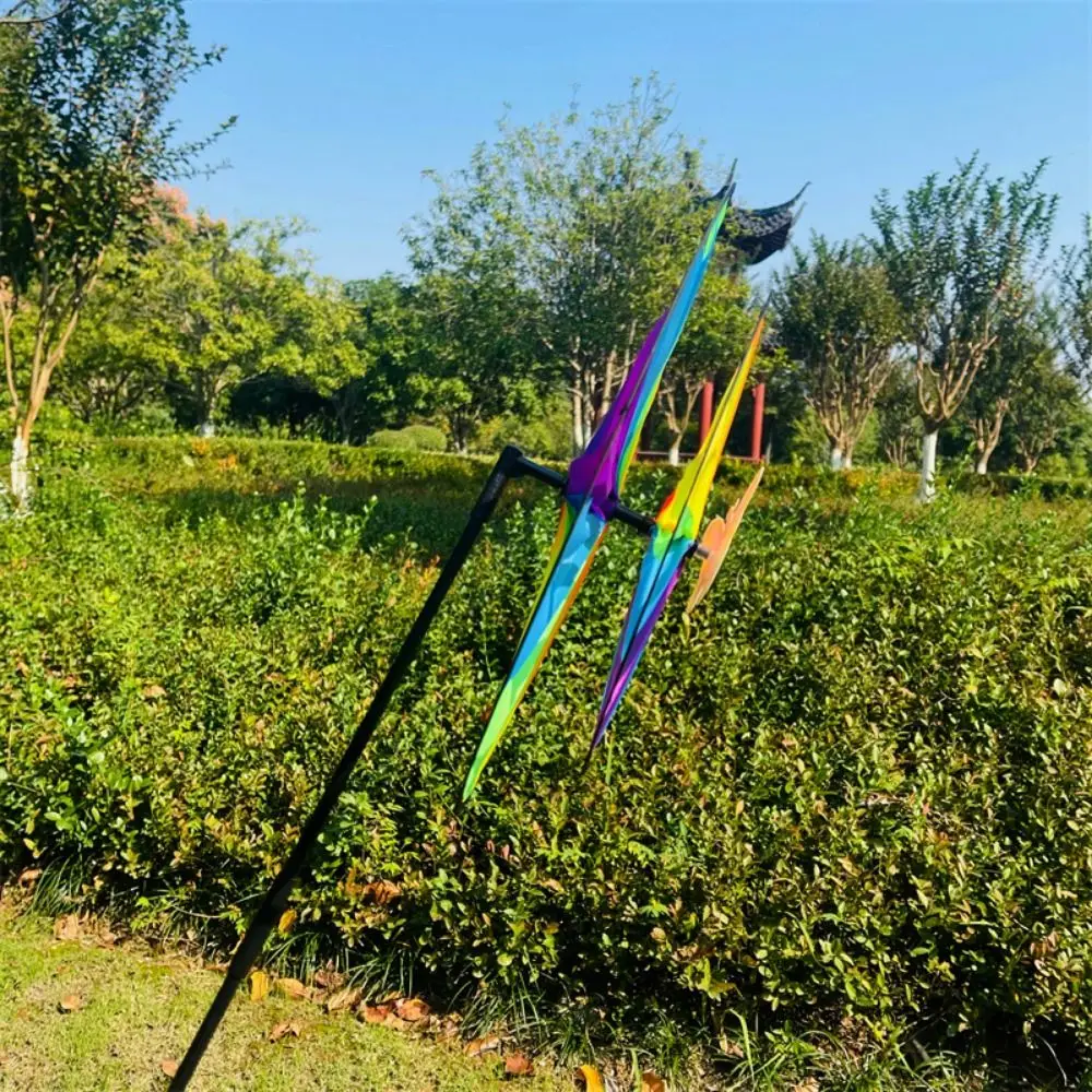 Multistyles Colorful Lasers Dazzling Film Windmill Color Changing Bright Double Layered Stake Standing Lawn Flower Pinwheel PVC