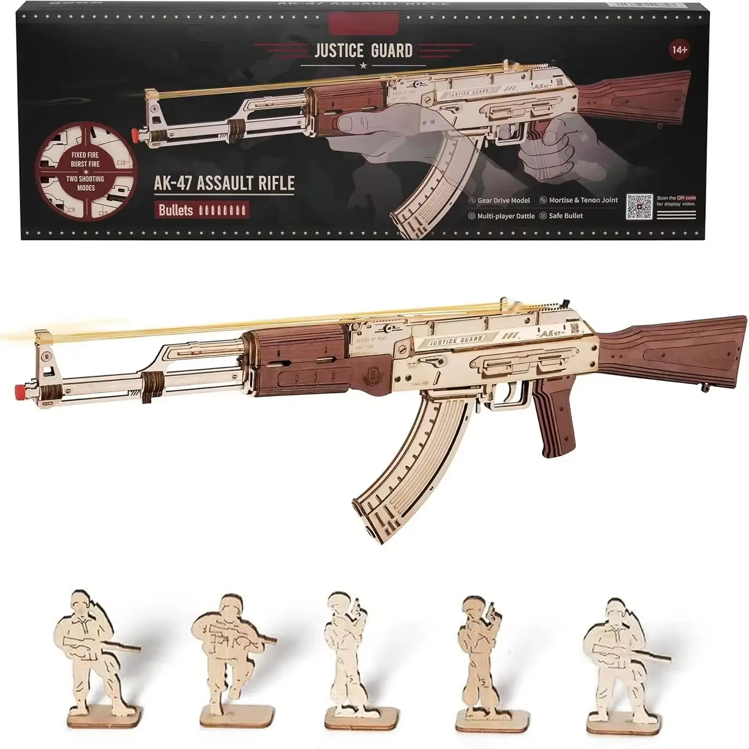 ROKR Wooden 3D Puzzle AK47 Gun Model Building Kit DIY Rubber Bands Shooter Toys Creative Holiday Gift for Boys Men Adults