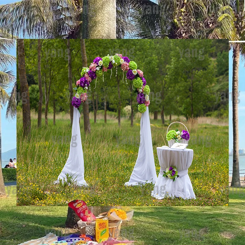 Custom ประดิษฐ์สีม่วงและสีเขียวกำแพงดอกไม้โรแมนติกงานแต่งงานกลางแจ้งครบรอบวันวาเลนไทน์ฉากหลังภาพพื้นหลัง