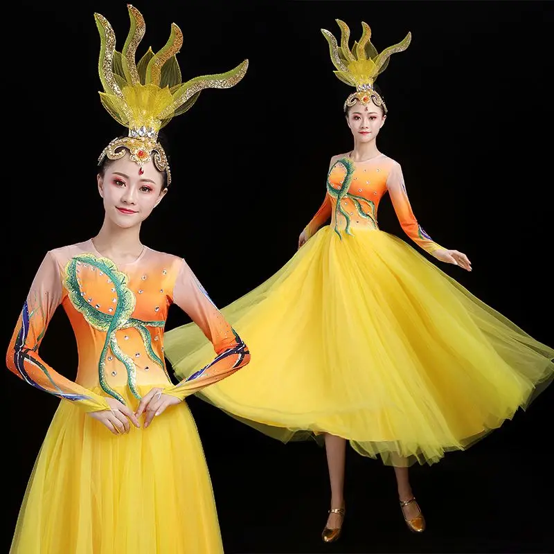 

New Women Lady Large Costume Large Stage Modern Song Dress Spanish Red Dance Skirt Performance Competition Chinese Dancing Wear