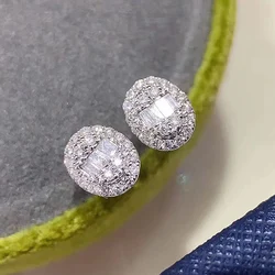 Huitan Chic Oval-shaped Stud Earrings for Women Shiny Crystal Cubic Zirconia Stone Fashion Versatile Ear Piercing Jewelry
