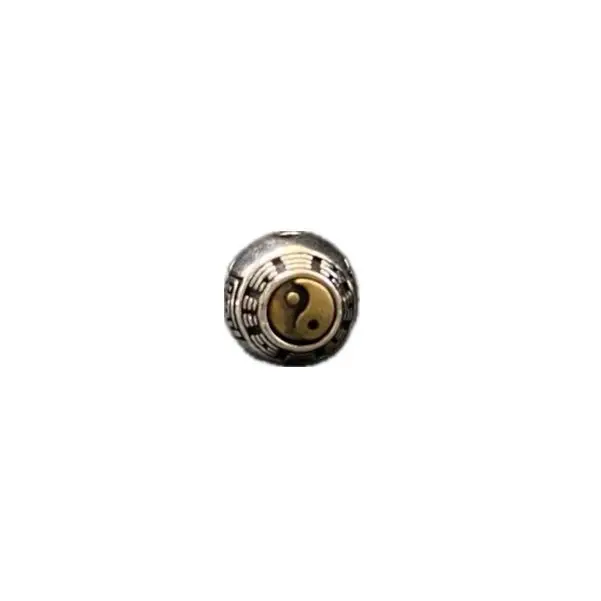 Vintage Chinese Style Tibetan Copper Silver Plated Yin Yang Bagua Good Luck Wealth Blessing Through Hole Bead For Diy Bracelet
