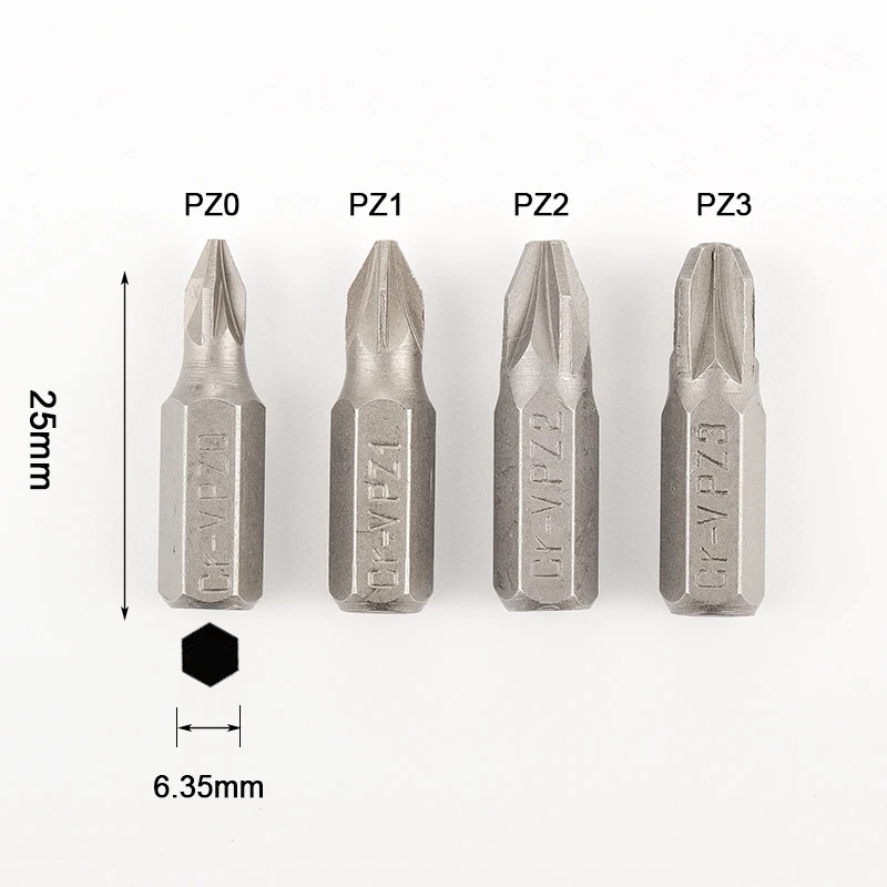 10pcs 25mm CR-V PZ Pozidriv Bits 1/4 Inch 6.35mm Hex Shank PZ0 PZ1 PZ2 PZ3 Anti Slip Electric Screwdriver Bit Set