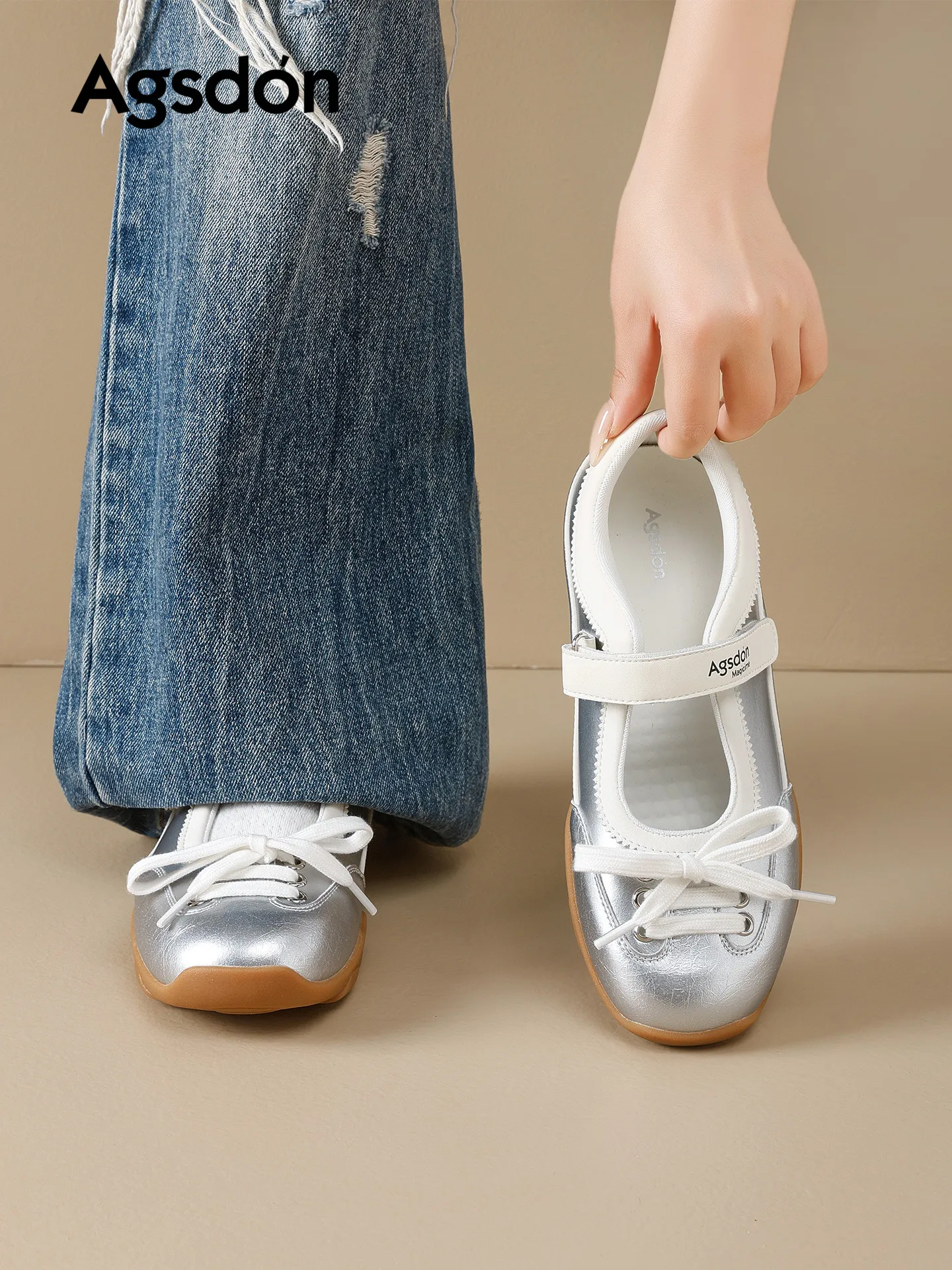 

Agsdon Mary Jane Sports Shoes Women's New 2026 Summer Silver Ballet Style Thick Bottom Comfortable Breathable Casual Sandals