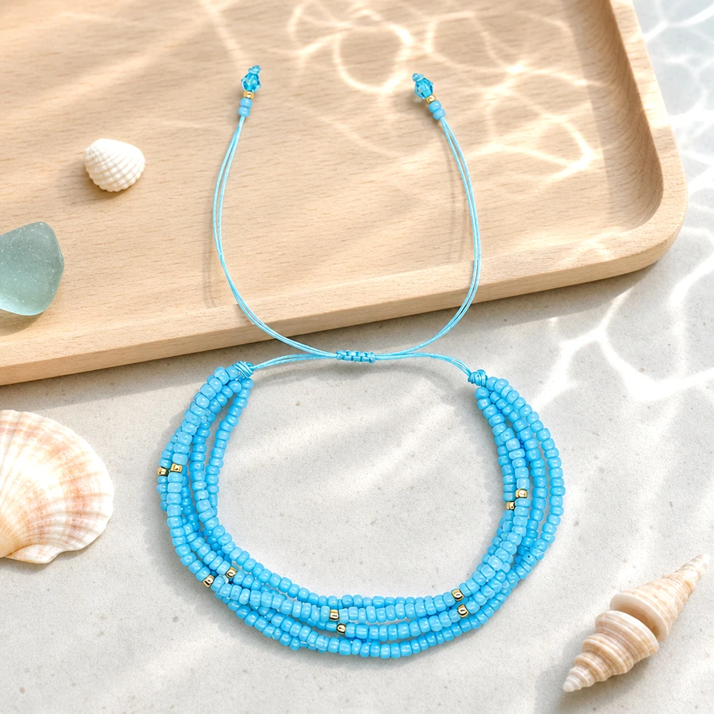 Bohemian Multilayer Seed Bead Bracelet Adjustable Braided Rope Colorful Stackable Wrist Bracelet Handmade Jewelry Gift for Women