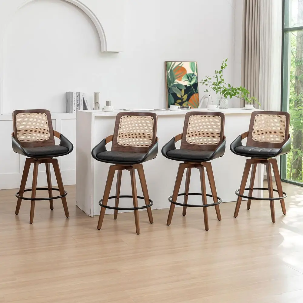 

of 4 Counter Height Bar Stools 26.4 inch Swivel Counter Stools with Cane Back, holstered Seat, Curved Arms, Rattan CounterSto