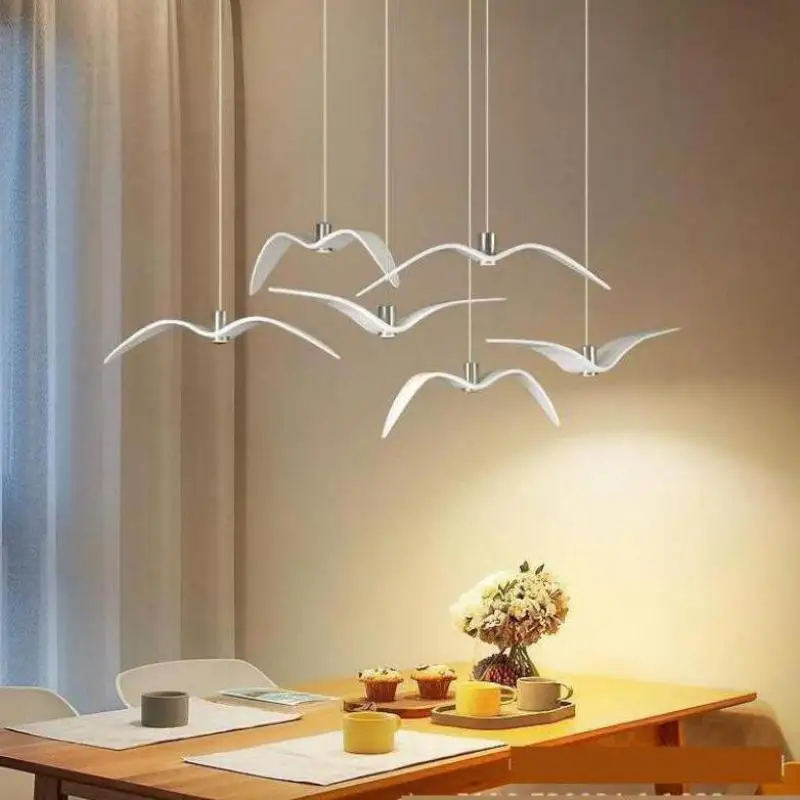 Nordic Creative Seagull Hanging Led Pendant Lights For Bedroom Lamparas Colgantes Led Kitchen Island Lights White Pendent Lamp