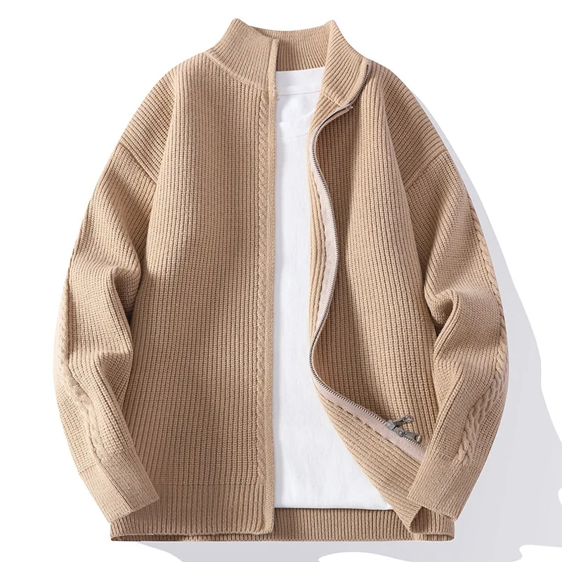 Men's high-quality solid-color knitted sweater, semi-high-neck Korean-style sweater, youth long-sleeved warm knitted coat