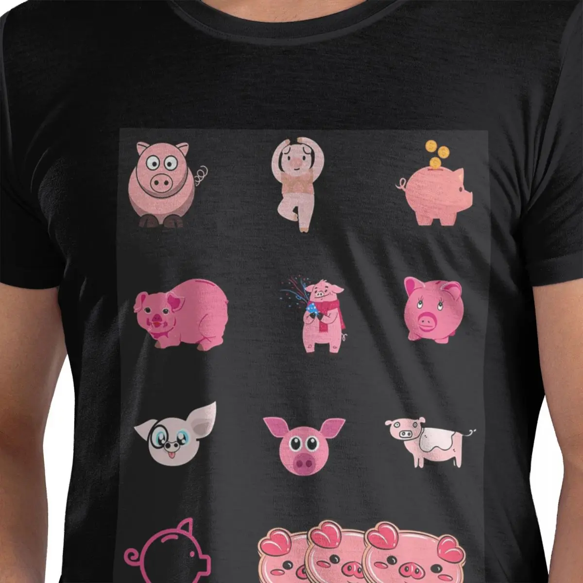 

National Pig Day Sticker Pack 100% Cotton T-Shirt Men's Funny T Shirts Men Round Neck Short Sleeve S-6XL